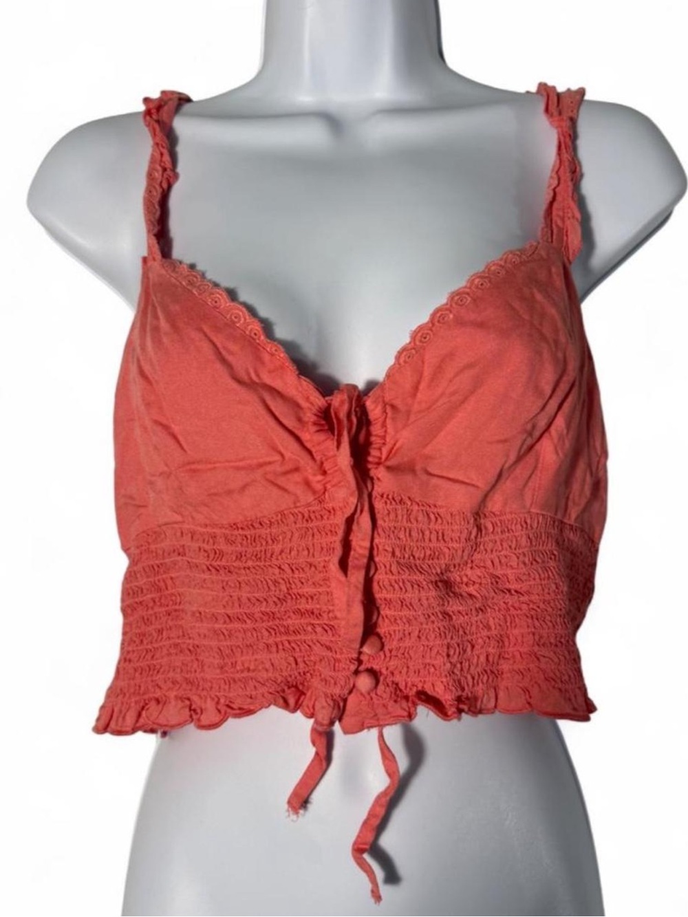 Urban Outfitters Coral Smocked Tie-Front Crop Top